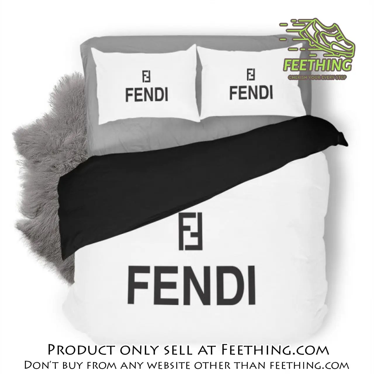 Fendi white luxury logo fashion brand premium bedding set home decor ft3421572